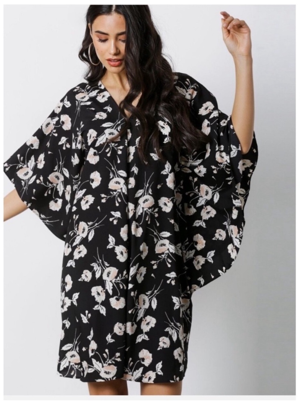 Ralph Lauren Black Floral V-Neck Midi kimono Dress
